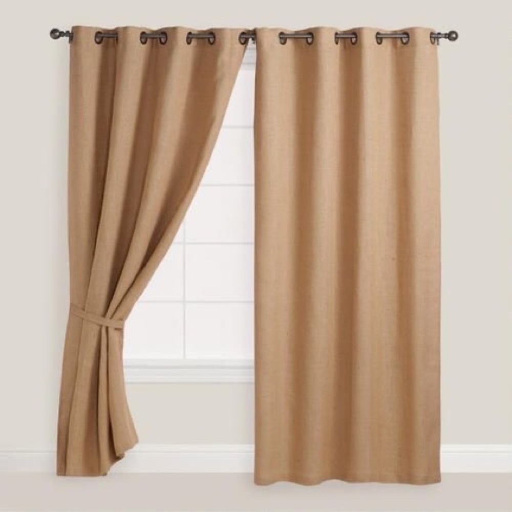 World Market Hemp Burlap Grommet Top Curtains, Set of 2 with Ties Size 54” x 96”